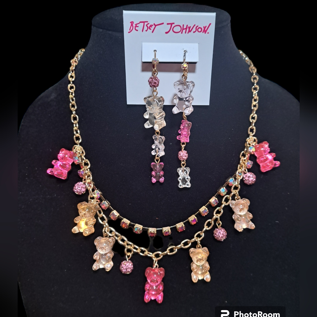 Gorgeous Nwt Betsey Johnson Pink Gummi Bear Earrings And Necklace 70$